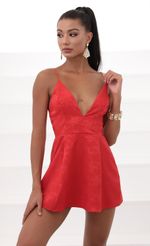 Picture Olivia Floral Jacquard Mini Dress In Red. Source: https://media.lucyinthesky.com/data/May20_2/150xAUTO/781A1993.JPG