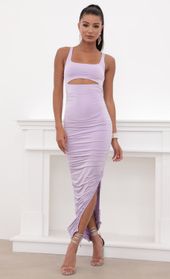 Picture thumb Adriana Ruched Cutout Maxi in Lilac. Source: https://media.lucyinthesky.com/data/May20_2/170xAUTO/781A1422.JPG