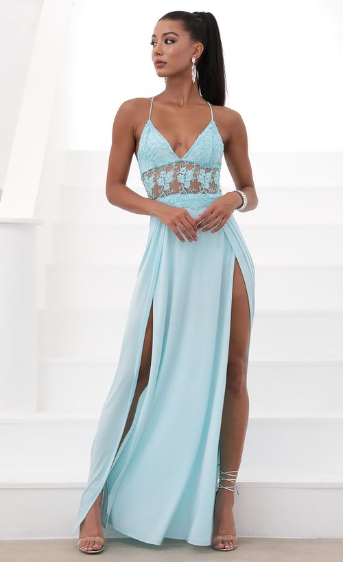 Picture Tulum Lace Maxi Dress in Aqua Blue. Source: https://media.lucyinthesky.com/data/May20_2/500xAUTO/781A1089.JPG