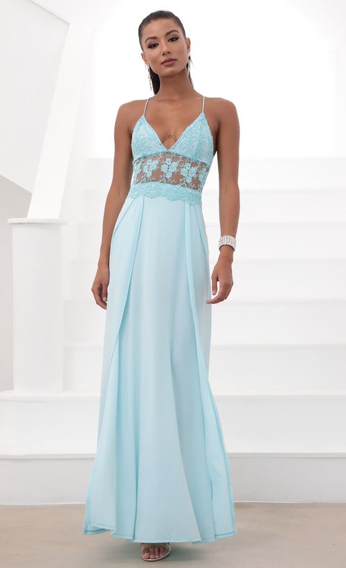 Picture Tulum Lace Maxi Dress in Aqua Blue. Source: https://media.lucyinthesky.com/data/May20_2/500xAUTO/781A1108.JPG
