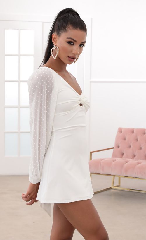 Picture Kailyn Shoulder Puff A-line Dress in White. Source: https://media.lucyinthesky.com/data/May20_2/500xAUTO/781A2156.JPG
