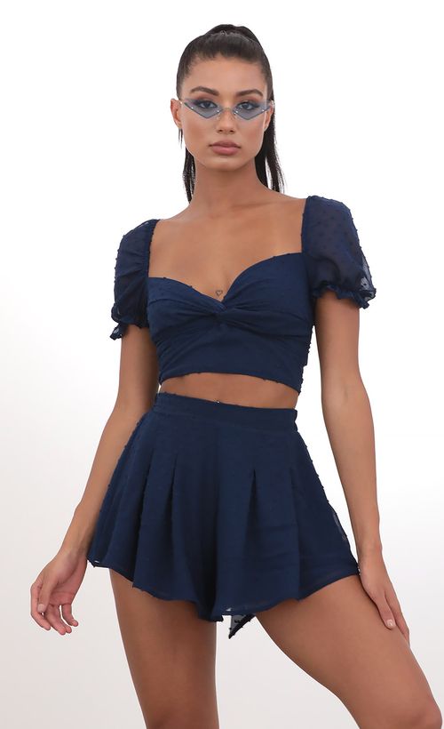 Picture Genevieve Puff Sleeve Chiffon Set in Navy Dots. Source: https://media.lucyinthesky.com/data/May20_2/500xAUTO/781A38741.JPG