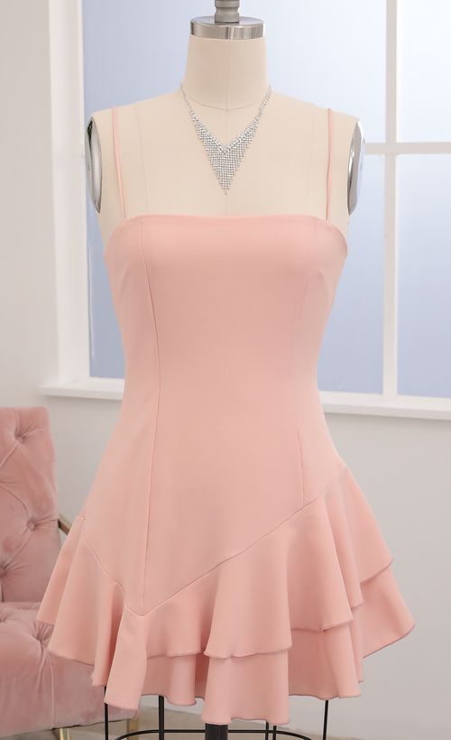 Picture Azura Asymmetric Ruffle Dress in Blush. Source: https://media.lucyinthesky.com/data/May20_2/500xAUTO/781A5075.JPG