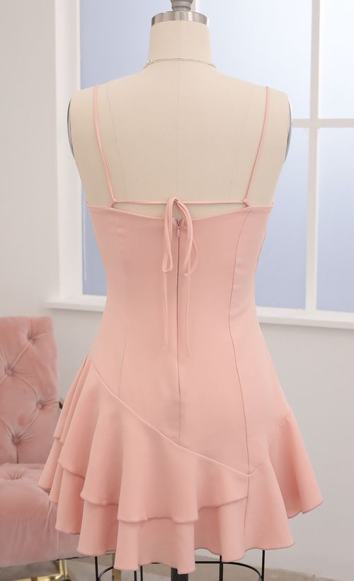 Picture Azura Asymmetric Ruffle Dress in Blush. Source: https://media.lucyinthesky.com/data/May20_2/500xAUTO/781A5079.JPG