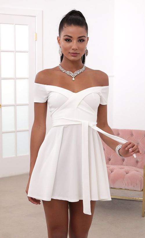 Picture Ambrose Pleated A-line Dress in White. Source: https://media.lucyinthesky.com/data/May20_2/500xAUTO/781A5981.JPG