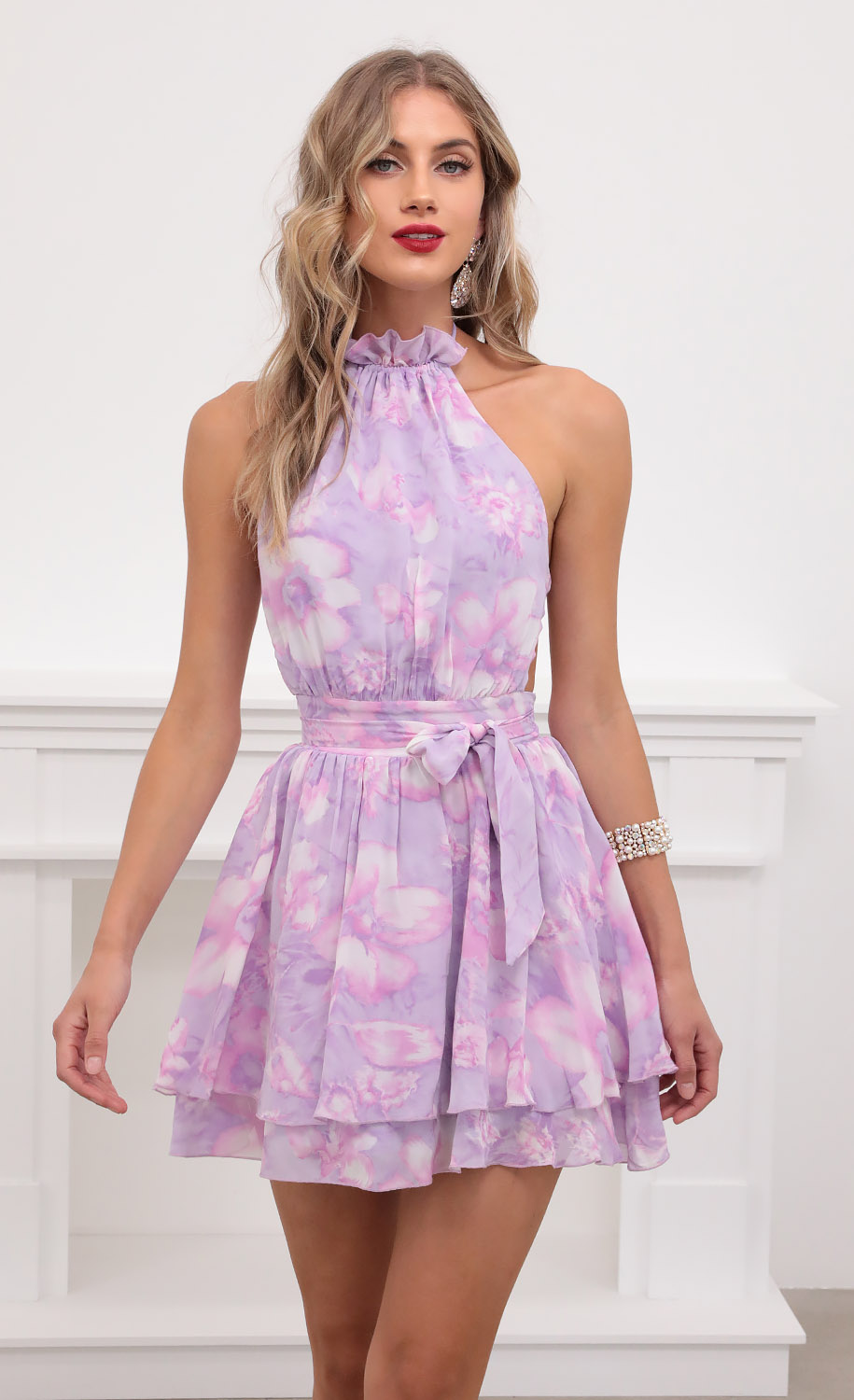 Brielle Floral Halter Dress in Lilac