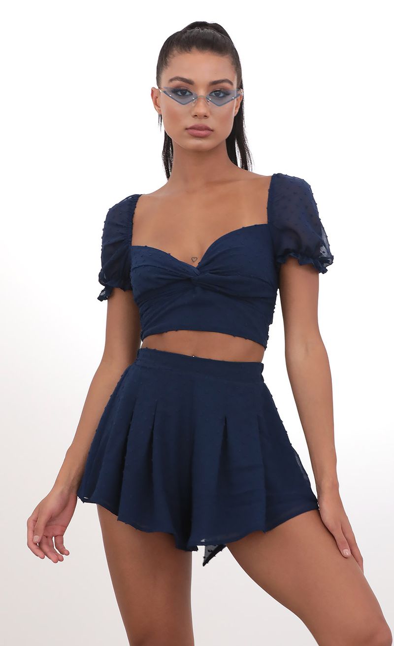 Picture Genevieve Puff Sleeve Chiffon Set in Navy Dots. Source: https://media.lucyinthesky.com/data/May20_2/800xAUTO/781A38741.JPG