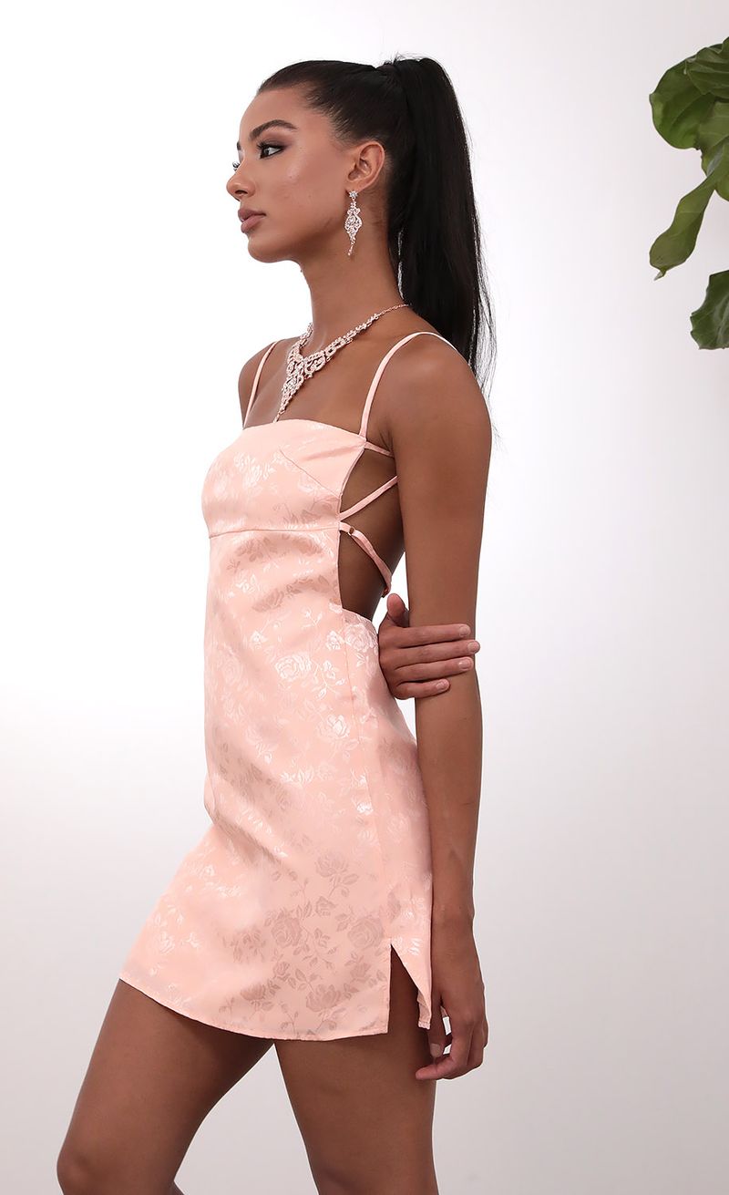 Picture Bliss Floral Jacquard Slit Dress In Light Pink. Source: https://media.lucyinthesky.com/data/May20_2/800xAUTO/781A8534.JPG