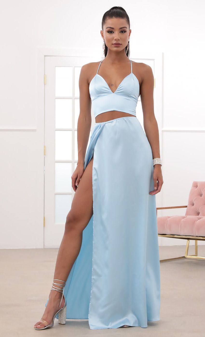 Picture Madeline Satin Maxi Set in Baby Blue. Source: https://media.lucyinthesky.com/data/May20_2/850xAUTO/781A12571.JPG