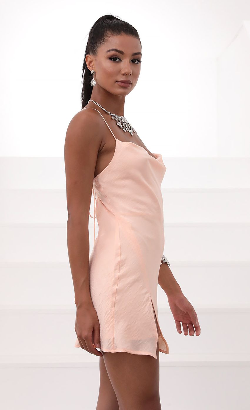 Picture Willow Satin Slit Cowl Dress in Light Pink. Source: https://media.lucyinthesky.com/data/May20_2/850xAUTO/781A6979.JPG