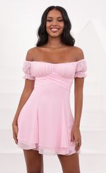 Picture Estrella Dress in Chiffon Pink. Source: https://media.lucyinthesky.com/data/May21_1/150xAUTO/1V9A4058.JPG