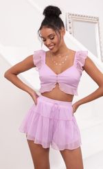 Picture Caris Crinkle Chiffon Set in Lavender. Source: https://media.lucyinthesky.com/data/May21_1/150xAUTO/1V9A4913.JPG