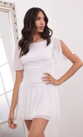 Picture thumb Renata Ruched Waist Dress in White. Source: https://media.lucyinthesky.com/data/May21_1/170xAUTO/1V9A3067.JPG