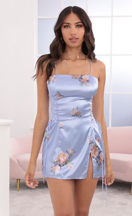 Party dresses > Lucy Sky Dress in Floral Dusty Blue