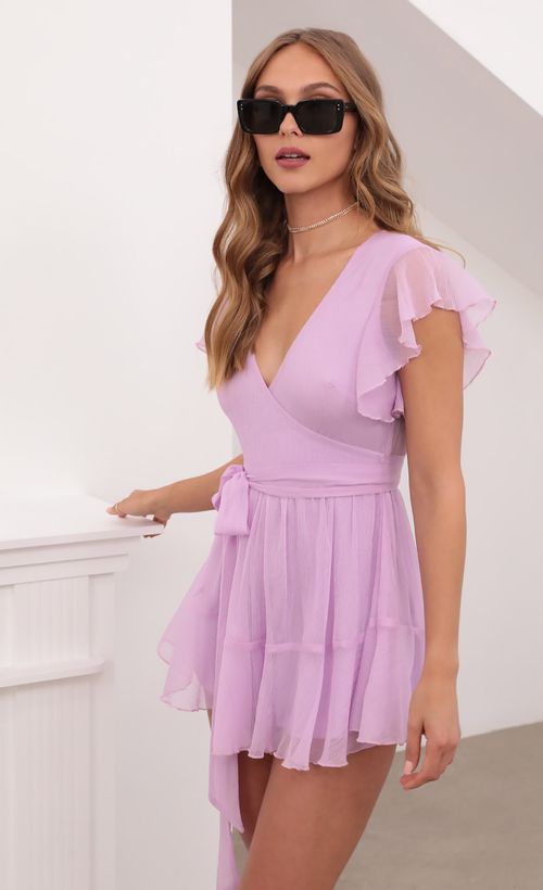 Picture Nikki Wrap Romper in Lavender Crinkle Chiffon. Source: https://media.lucyinthesky.com/data/May21_1/500xAUTO/1V9A0246.JPG