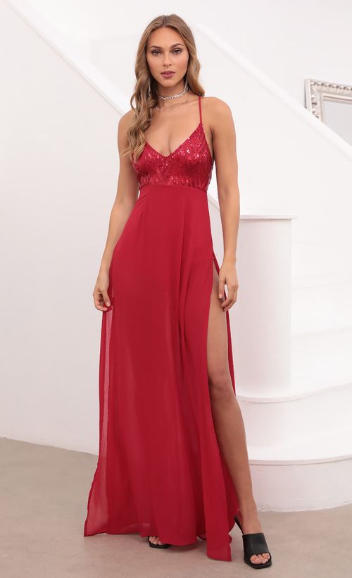 Picture Kaylen Sequin Maxi Dress in Red. Source: https://media.lucyinthesky.com/data/May21_1/500xAUTO/1V9A0495.JPG