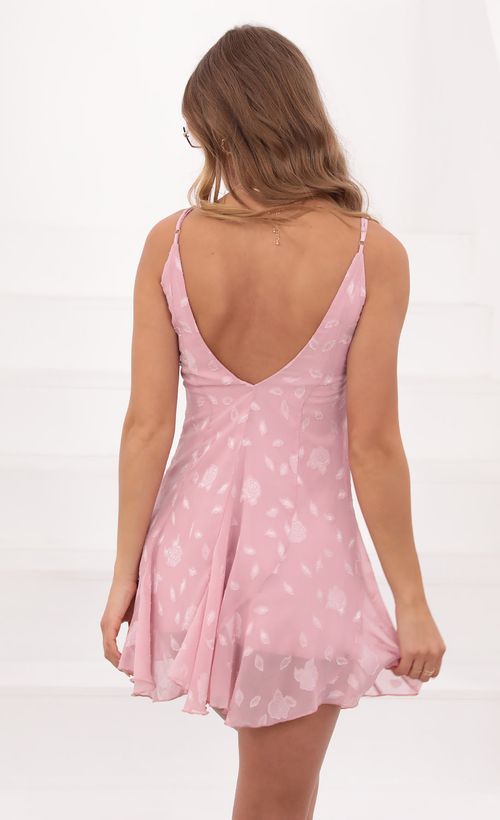 Picture Gabrielle A-Line Flared Floral Dress in Pink. Source: https://media.lucyinthesky.com/data/May21_1/500xAUTO/1V9A2629_2.JPG