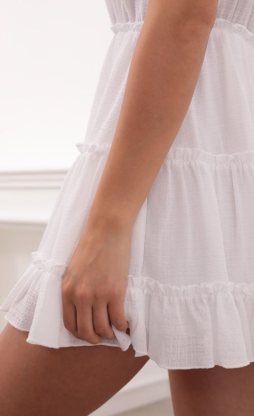 Picture Ayumi Tassle V-Neck dress in White. Source: https://media.lucyinthesky.com/data/May21_1/500xAUTO/1V9A2788.JPG