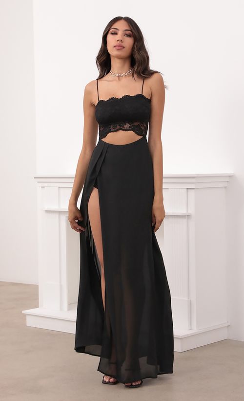 Picture Janice Cutout Maxi Dress in Black Lace. Source: https://media.lucyinthesky.com/data/May21_1/500xAUTO/1V9A3964.JPG