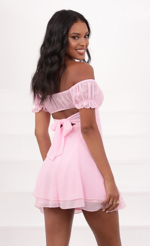 Picture Estrella Dress in Chiffon Pink. Source: https://media.lucyinthesky.com/data/May21_1/500xAUTO/1V9A4022.JPG
