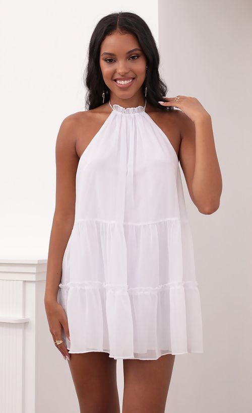 Picture Brianna Halter Dress in White Shimmer. Source: https://media.lucyinthesky.com/data/May21_1/500xAUTO/1V9A5155.JPG