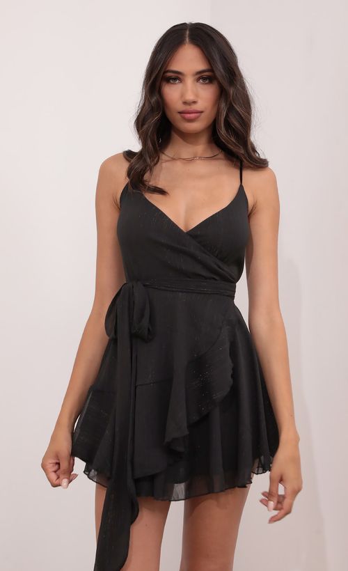 Picture Ava Wrap Dress in Black Shimmer. Source: https://media.lucyinthesky.com/data/May21_1/500xAUTO/1V9A54891.JPG