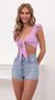Picture Carolina Ruffle Tie Crop Top in Pink. Source: https://media.lucyinthesky.com/data/May21_1/50x90/1V9A0472.JPG