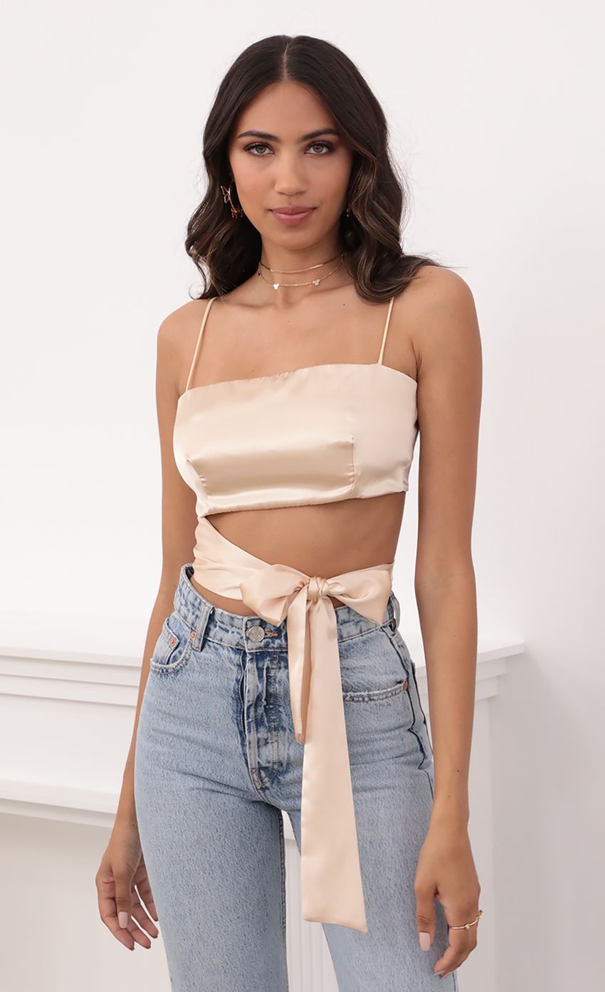 Picture Leia Top in Champagne Satin. Source: https://media.lucyinthesky.com/data/May21_1/850xAUTO/1V9A0172.JPG