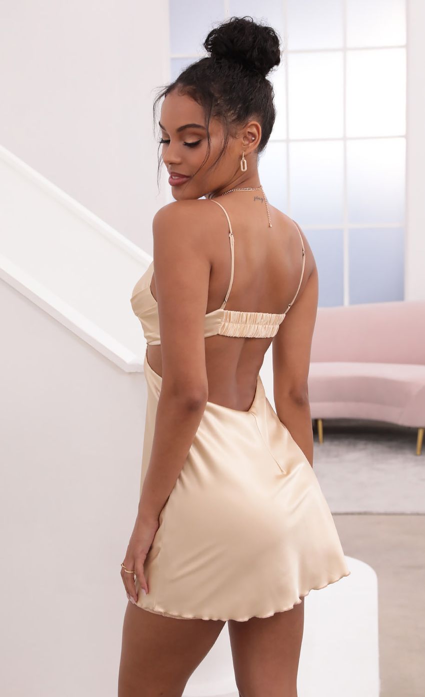 Picture Briana Draped Cowl Satin Dress in Champagne. Source: https://media.lucyinthesky.com/data/May21_1/850xAUTO/1V9A3747.JPG