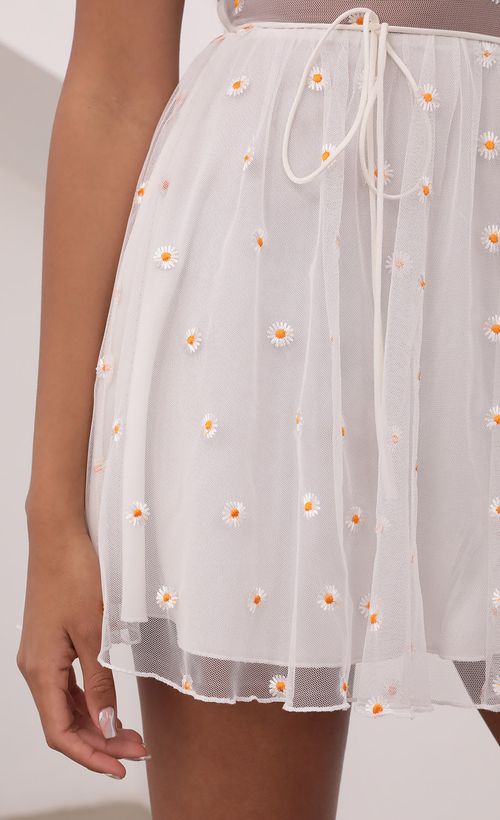 Picture Daisy Mesh A-Line Dress in White. Source: https://media.lucyinthesky.com/data/May21_2/500xAUTO/1V9A0972.JPG