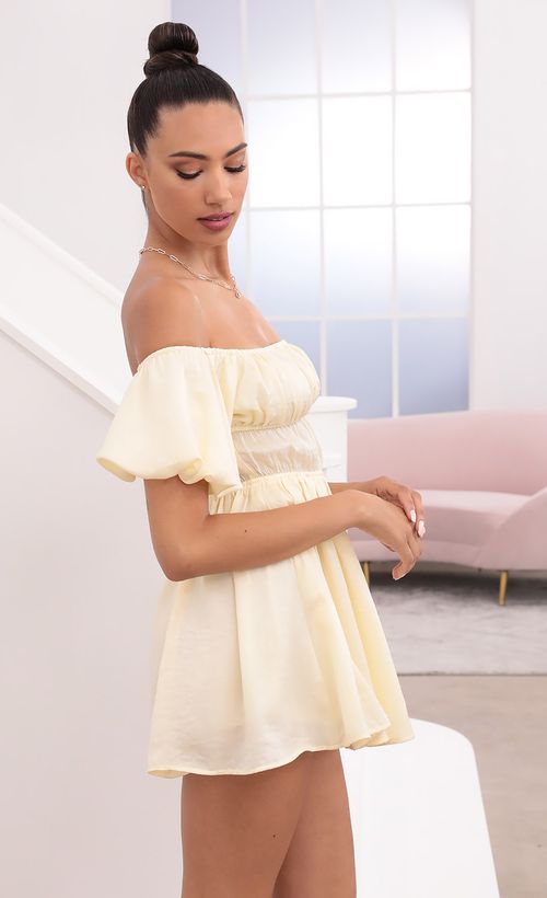 Picture Dorothy Off The Shoulder Dress in Pastel Yellow. Source: https://media.lucyinthesky.com/data/May21_2/500xAUTO/1V9A1314.JPG