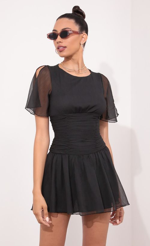 Picture Renata Ruched Waist Dress in Black. Source: https://media.lucyinthesky.com/data/May21_2/500xAUTO/1V9A2130.JPG