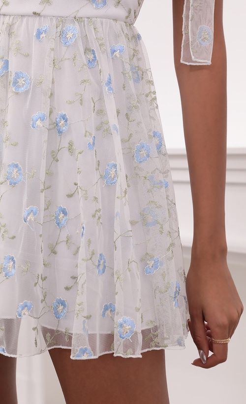 Picture Jacqueline Embroidered Blue Flower Mesh Dress in White. Source: https://media.lucyinthesky.com/data/May21_2/500xAUTO/1V9A3246.JPG