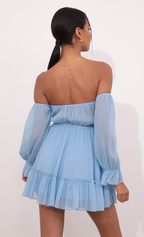 Picture Serena Cutout Off The Shoulder Dress in Sky Blue. Source: https://media.lucyinthesky.com/data/May21_2/500xAUTO/1V9A4125.JPG