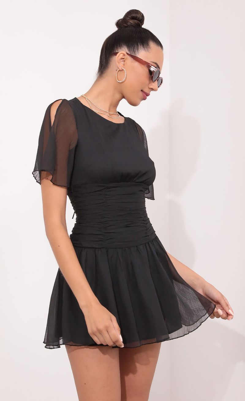 Picture Renata Ruched Waist Dress in Black. Source: https://media.lucyinthesky.com/data/May21_2/800xAUTO/1V9A2121.JPG