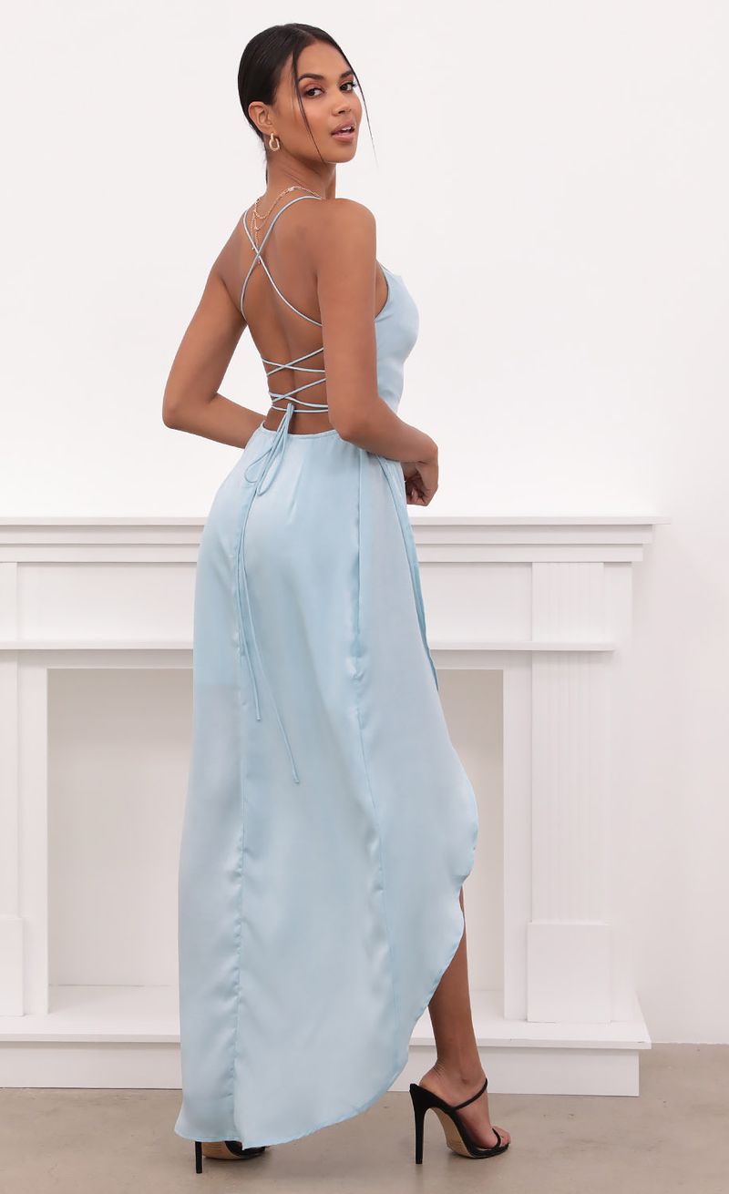 Picture Ciara Satin Luxe Maxi in Dusty Blue. Source: https://media.lucyinthesky.com/data/May21_2/800xAUTO/1V9A4403.JPG