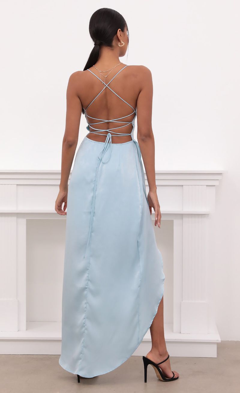 Picture Ciara Satin Luxe Maxi in Dusty Blue. Source: https://media.lucyinthesky.com/data/May21_2/800xAUTO/1V9A4418.JPG