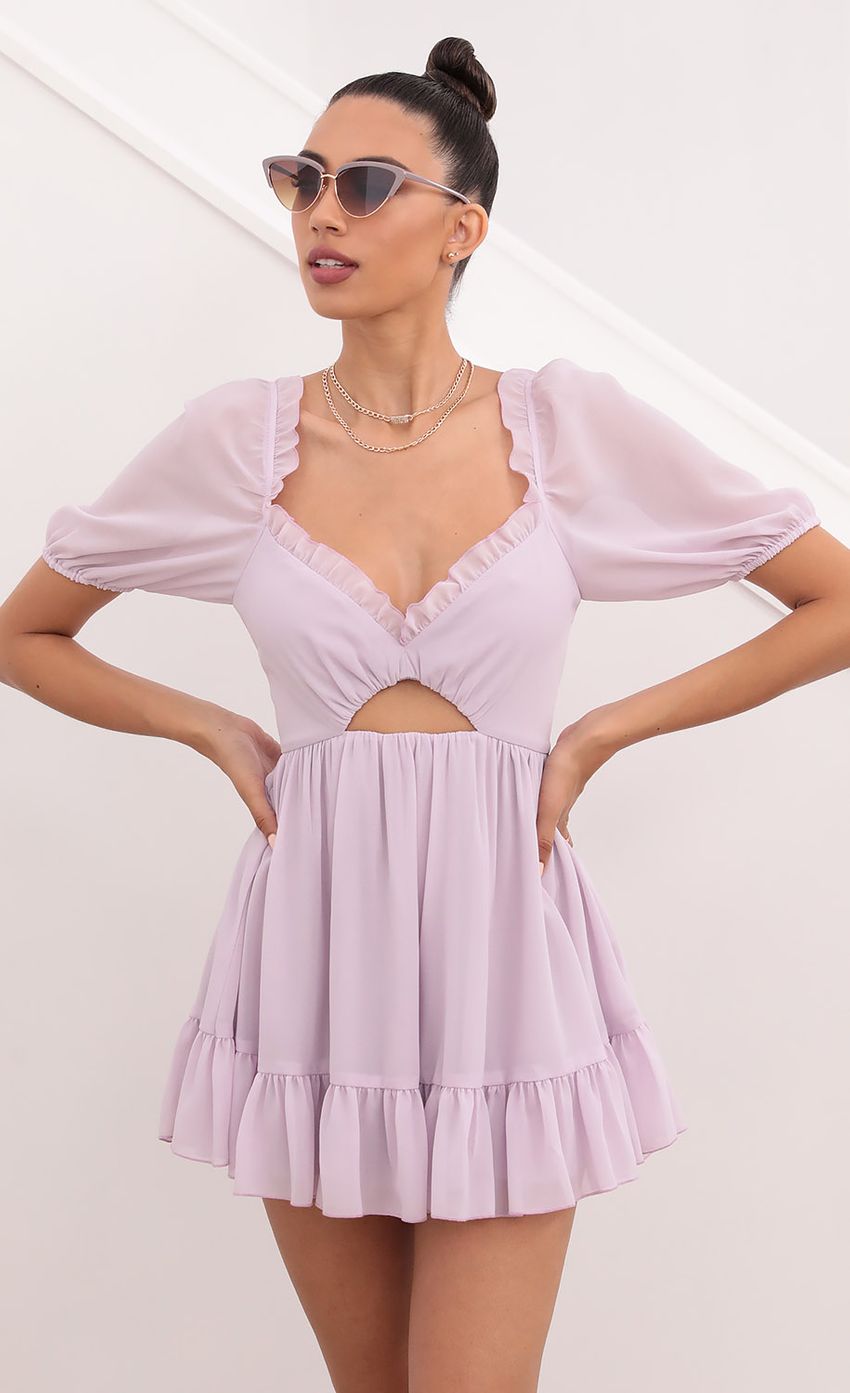 Picture Samantha Keyhole Cutout Dress in Lavender. Source: https://media.lucyinthesky.com/data/May21_2/850xAUTO/1V9A1610.JPG
