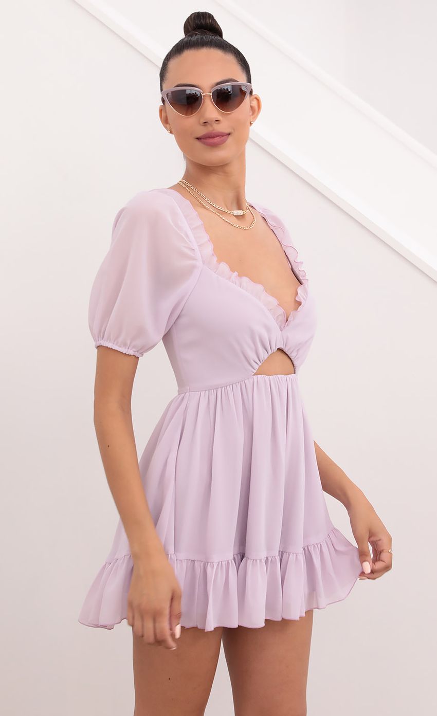 Picture Samantha Keyhole Cutout Dress in Lavender. Source: https://media.lucyinthesky.com/data/May21_2/850xAUTO/1V9A1647.JPG