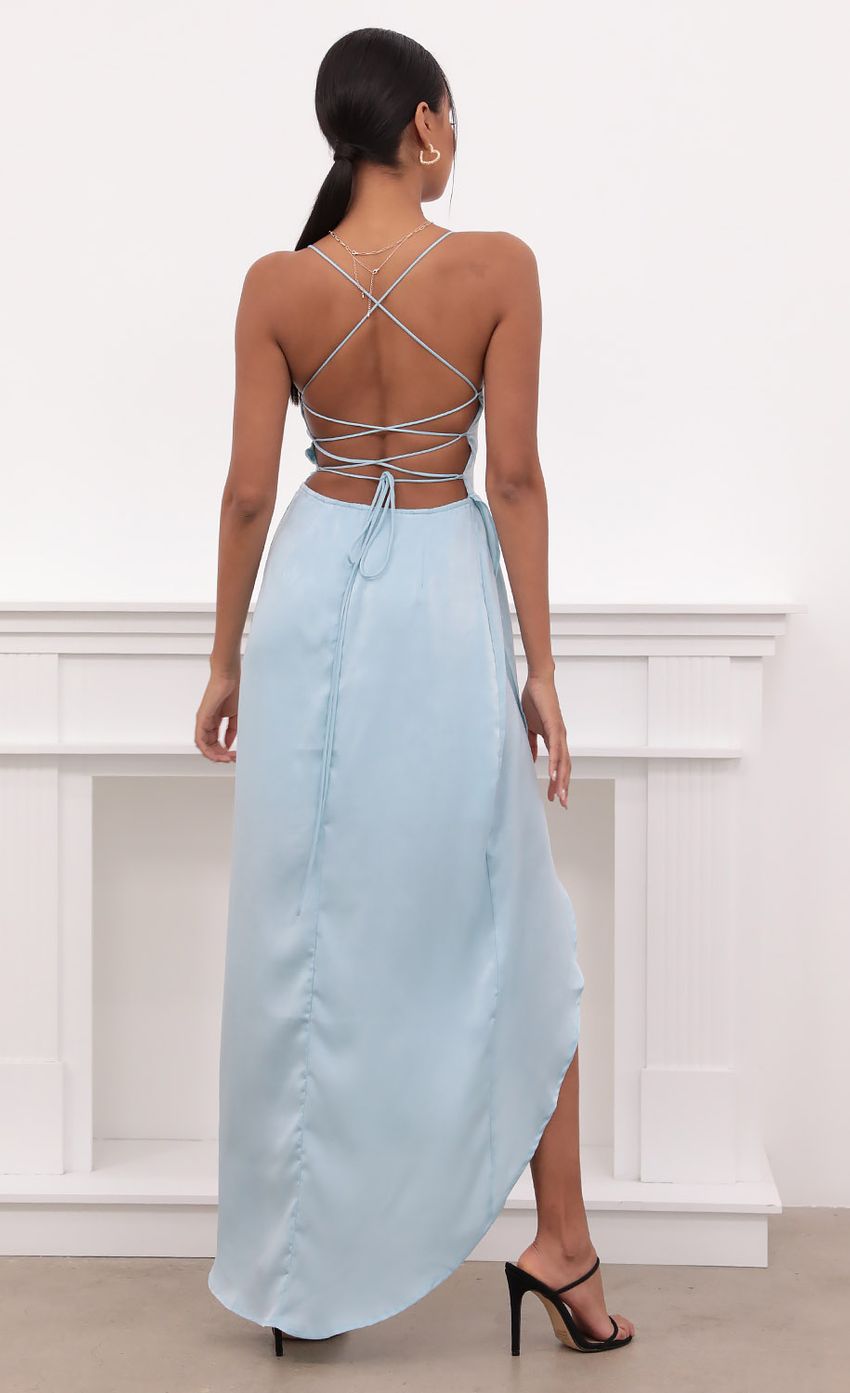 Picture Ciara Satin Luxe Maxi in Dusty Blue. Source: https://media.lucyinthesky.com/data/May21_2/850xAUTO/1V9A4418.JPG