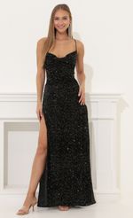 Picture Lissy Velvet Sequin Maxi Dress in Green. Source: https://media.lucyinthesky.com/data/May22_1/150xAUTO/1V9A3852.JPG