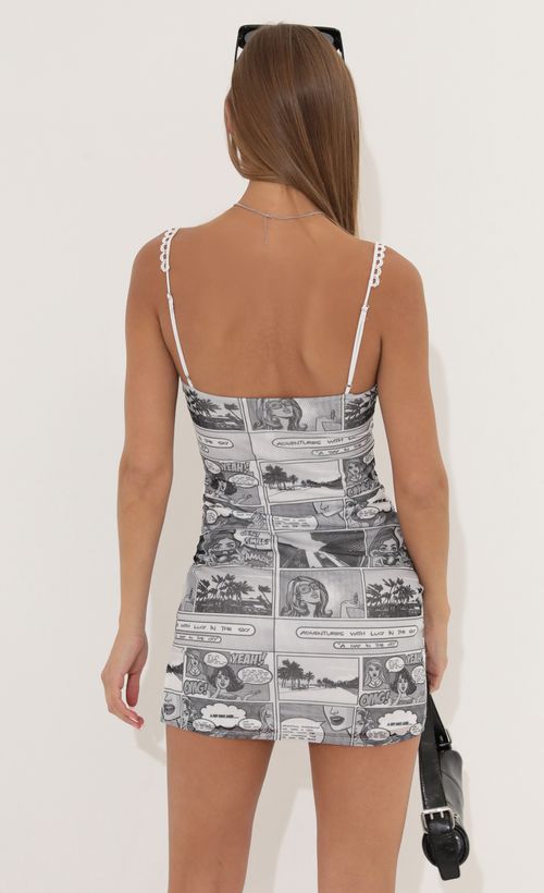 Picture Kaz Bodycon Dress in Lucy Newsprint. Source: https://media.lucyinthesky.com/data/May22_1/500xAUTO/1V9A4787.JPG