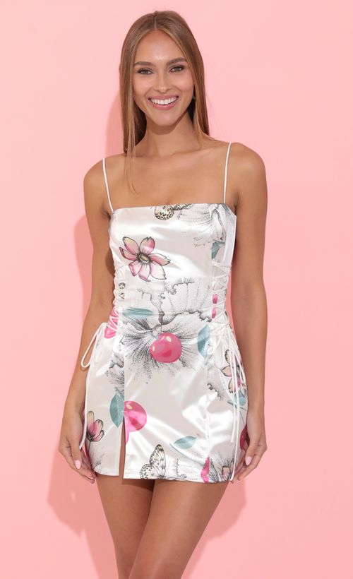 Picture Lucy Sky Satin Dress in White Cherry Print. Source: https://media.lucyinthesky.com/data/May22_1/500xAUTO/1V9A5871.JPG