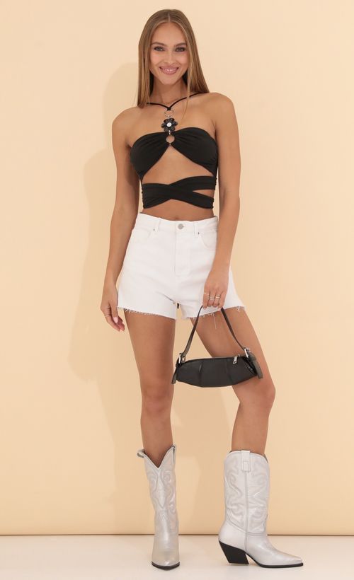 Picture Noa Wrap Crop Top in Black. Source: https://media.lucyinthesky.com/data/May22_1/500xAUTO/1V9A5960.JPG