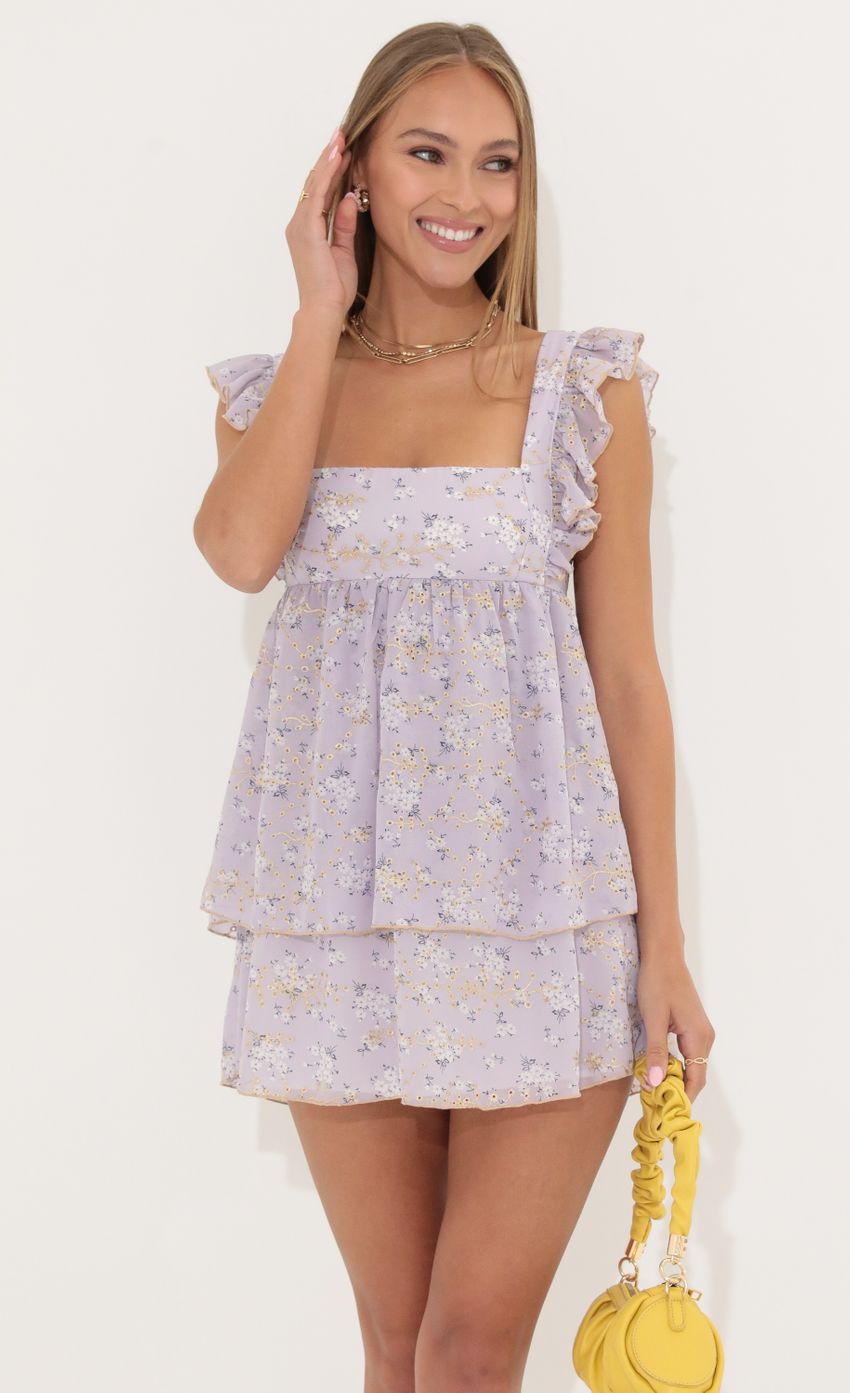 Picture Maude Baby Doll Dress in Floral Purple. Source: https://media.lucyinthesky.com/data/May22_1/850xAUTO/1V9A0854.JPG