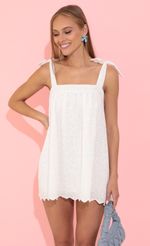 Picture Meme Embroidered Cotton Shift Dress in White. Source: https://media.lucyinthesky.com/data/May22_2/150xAUTO/1V9A3018.JPG