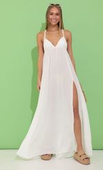 Picture Tatiana Crepe Side Slit Maxi in White. Source: https://media.lucyinthesky.com/data/May22_2/150xAUTO/1V9A3159.JPG