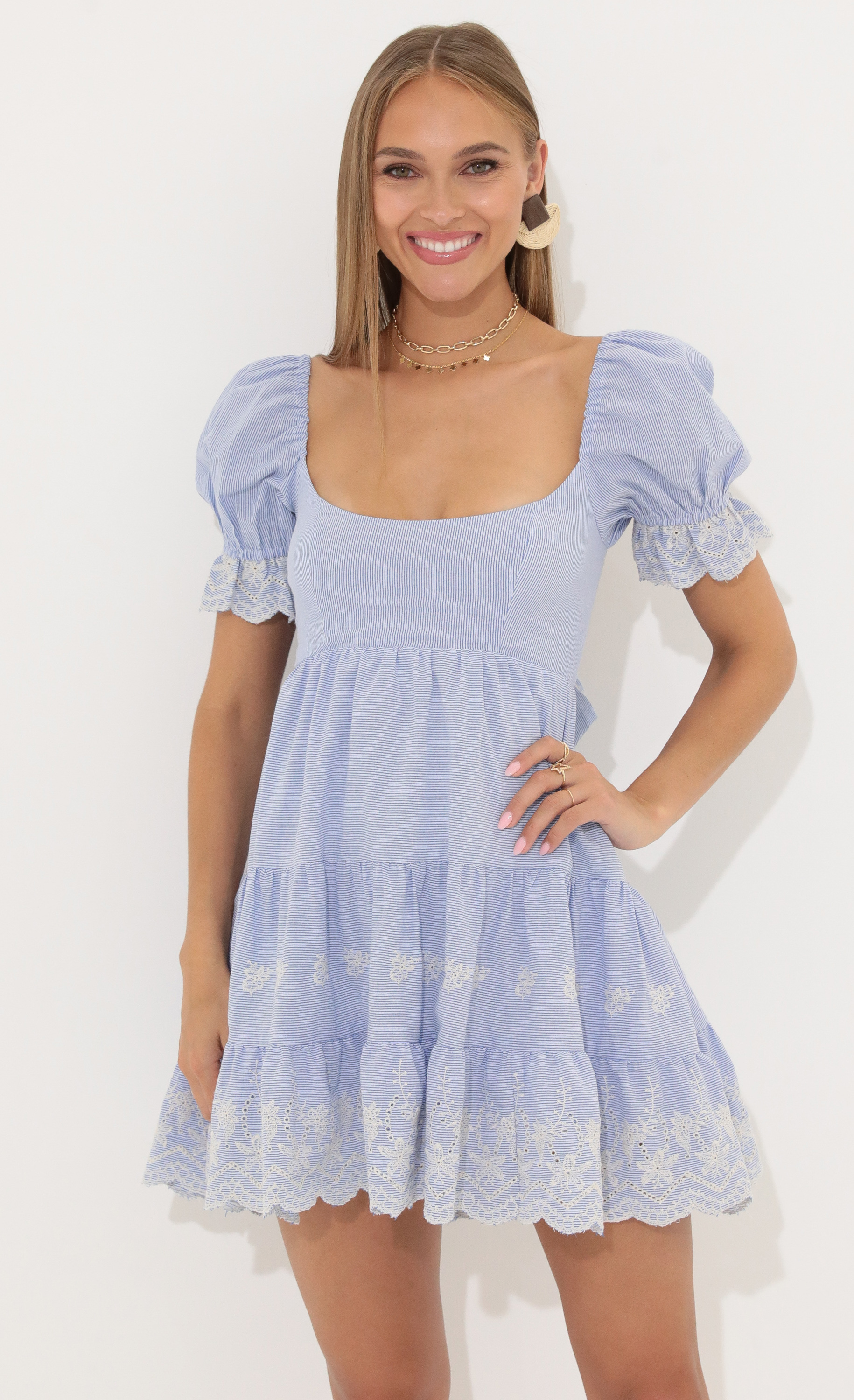 Susie Floral Cotton Baby Doll Dress in Blue