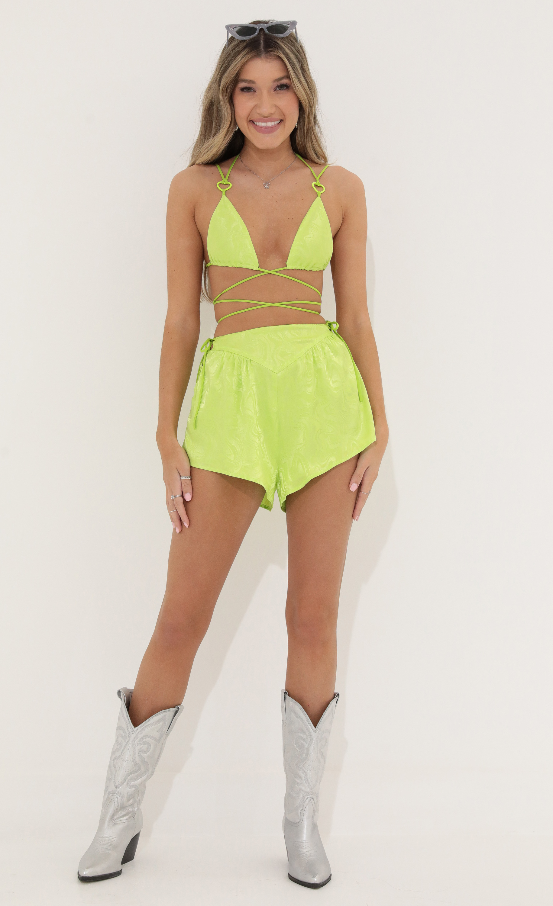 Rizzo Satin Swirl Two Piece Set in Lime Green