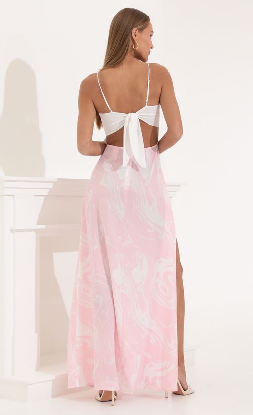 Picture Gala Marble Crepe Maxi Dress in Pink. Source: https://media.lucyinthesky.com/data/May22_2/500xAUTO/1V9A0305.JPG